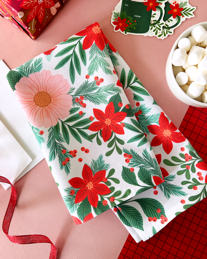 Poinsettia Bouquet Tea Towel